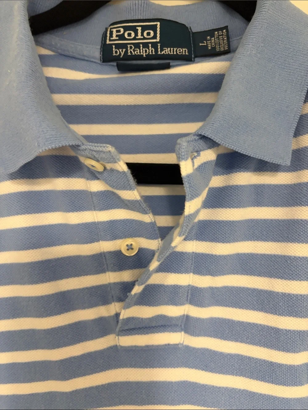 Polo by Ralph Lauren Blue and White Striped Polo with Yellow Pony